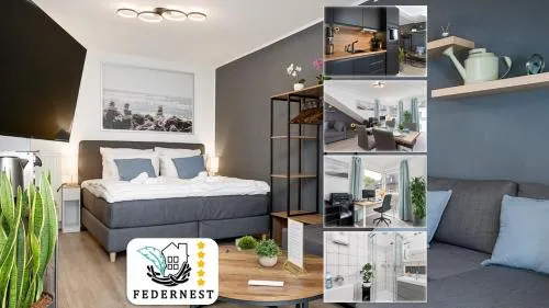 Federnest - Luxus-Studio - Kingsize Boxspringbett - Home-Office mit Monitor und Drucker - 11 Min Hbf in Duisburg, Deutschland
