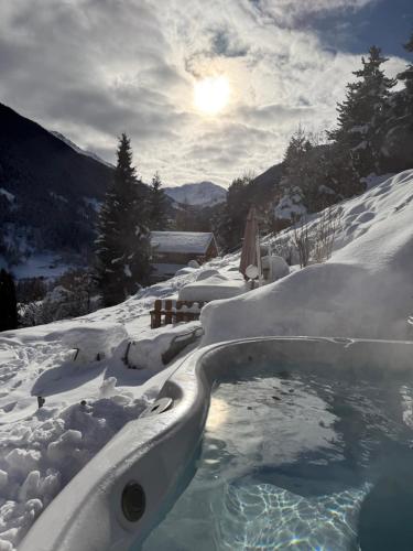 Chalet Opalpin Lodge & Spa, vue montagne et jacuzzi in Nendaz