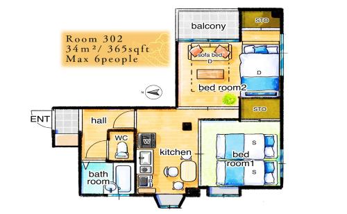 浅草まねき庵 25年フルリノベ 完全貸切 浅草駅徒歩15分 2ベッドルーム 6人 38平米 中長期滞在大歓迎