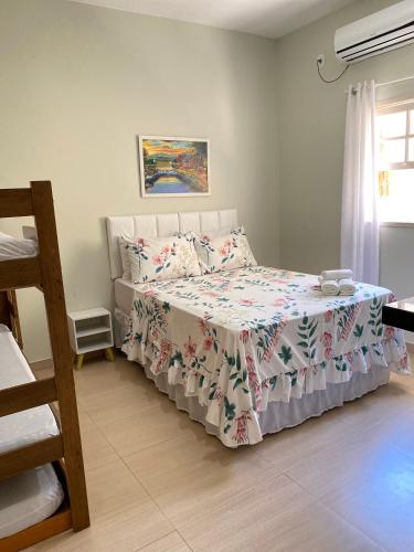1 double bed, 3 bunk beds