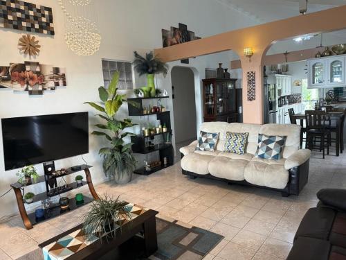Shared lounge/TV area, Luxurious Hillside Villa Near Roseau in Canefield