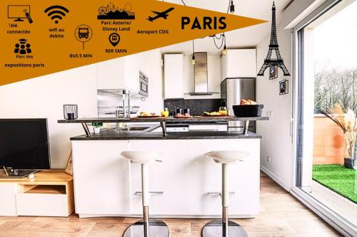 廚房, Le Cosy De l'Ourcq T2 40m2 20 min de Paris in 維勒班