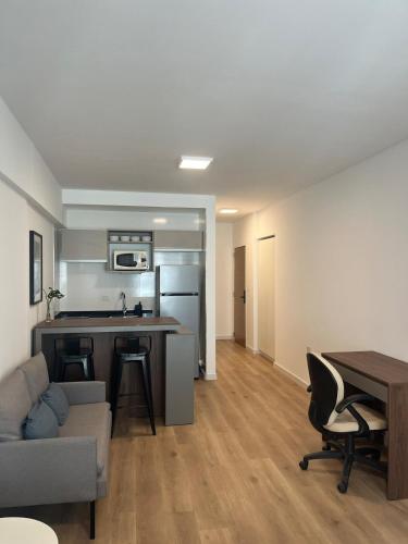 Modern apartment with balcony and desk for students