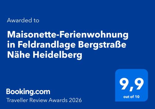 Faciliteter, Maisonette-Ferienwohnung in Feldrandlage Bergstraße Nähe Heidelberg (Maisonette-Ferienwohnung in Feldrandlage Bergstraße Nahe Heidelberg) in Hirschberg an der Bergstrasse