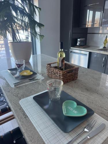 One bedroom with modern kitchen, balcony with water view in Greenwich, USA