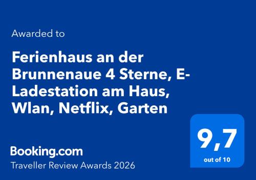 Ferienhaus an der Brunnenaue 4 Sterne, E-Ladestation am Haus, Wlan, Netflix, Garten