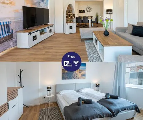 Captain's Nest - Stilvoll und modern, zentral in Hafennähe, inkl 2 Parkmöglichkeiten, 4 Schlafbereiche, 2 WCs, Arbeitsplatz, kleiner Balkon in Bremerhaven, Deutschland