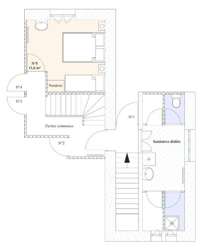 1 double bed, 1 twin bed