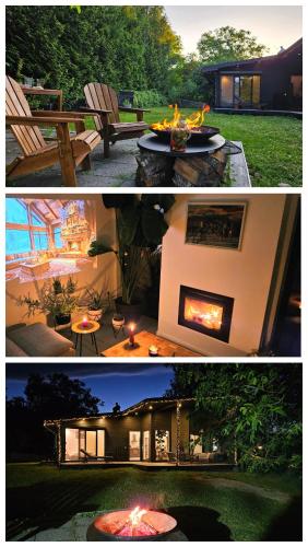 Exterior view, Black Walnut House with indoor outdoor fireplace in Homorâciu