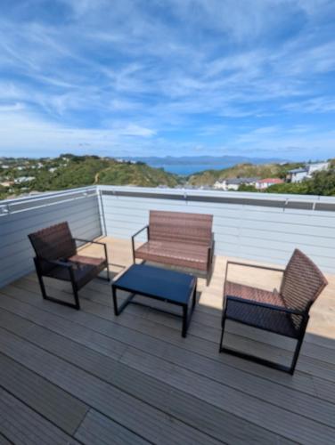 Balcony/terrace, Brand New 3-Bedroom, 2-Bathroom Free Private Parking Wellington Bay Views in North Wellington