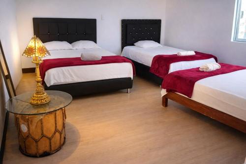 2 double beds, 1 twin bed