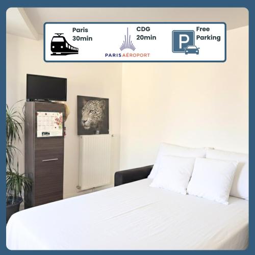 Ліжко, Le Cézanne - Paris et Aéroport CDG 20min - Balcon (Le Cezanne - Paris et Aeroport CDG 20min - Balcon) in Сарсель