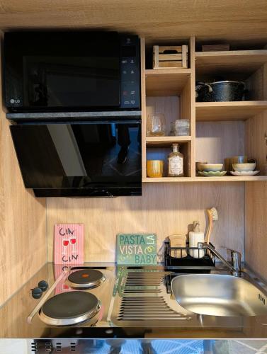 廚房, Altstadt-Studio am Rhein mit Parkplatz in 施泰因安姆萊茵城