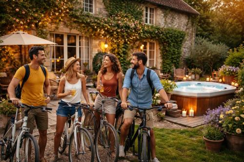 Halte premium à vélo entre amis proche du Canal du Midi et de la CIté de Carcassonne avec spa privatif, repas maison, nuitée et pdj pour 6 personnes chambre d'hôte Pexiora