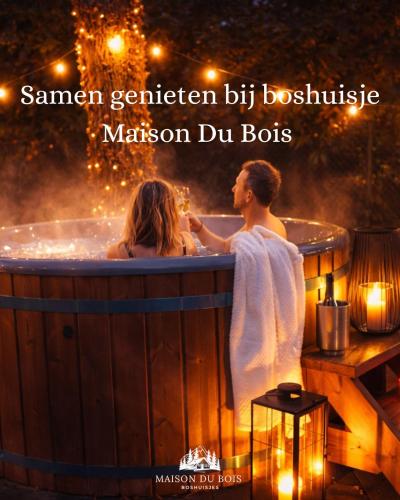 Luxe houten wellness boshuisje met Hottub in Peel en Maas