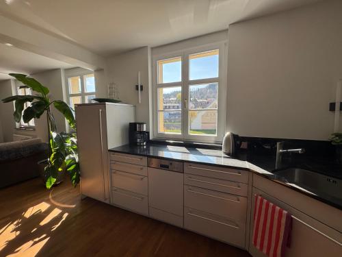 Kitchen, Maison Bleue Dreilandereck, Design Apartment mit Terrasse in historischem Landhaus nahe Basel in Kandern