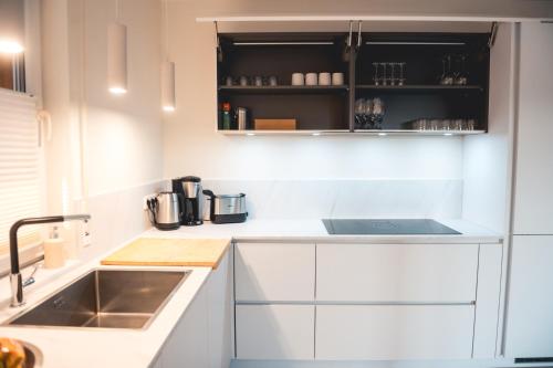 virtuve, Ferienhaus FachWerkPerle am Alfsee in Rieste