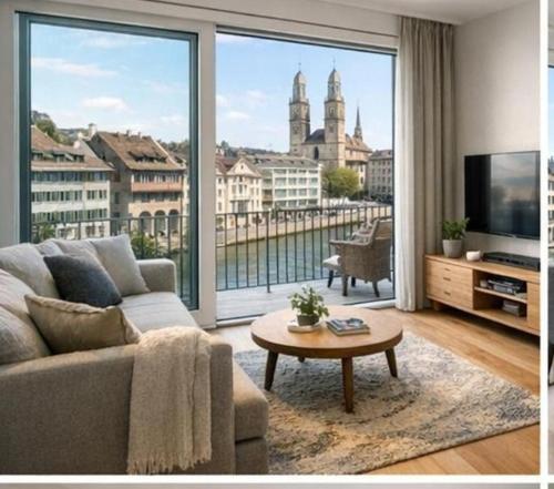 Room with bathroom and access to kitchen in Zürich