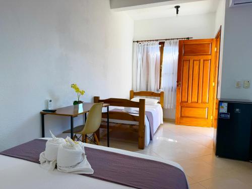 1 double bed, 3 twin beds