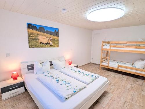 1 king bed, 1 bunk bed, 1 sofa bed