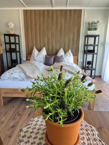 Ágy, Tinyhouse Alpakas Ruhe&Natur Lavendelnest Südburgenland (Tinyhouse Alpakas Ruhe&Natur Lavendelnest Sudburgenland) in Gerersdorf Bei Gussing