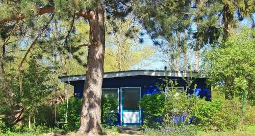 Blauer Bungalow am See mit Boot in Klein Labenz, Deutschland