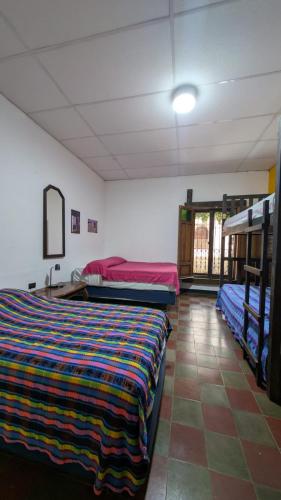 1 queen bed, 1 twin bed, 2 bunk beds