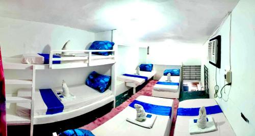 2 queen beds, 2 twin beds, 1 bunk bed
