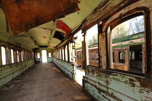 MAGIC MOUNTAIN WAREHOUSE a 1920 RailroadWonderWarehouse in pristine High Desert with Trains in Boulevard (CA)
