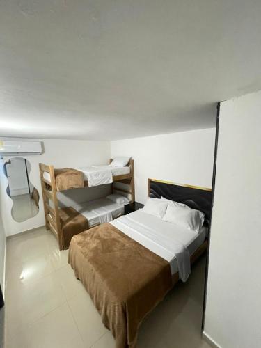 1 double bed, 1 bunk bed