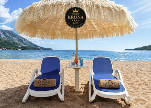KRUNA 406 Luxury Sea View Apartment with Parking, Minibar, Spa & Beach - Includes 2 Complimentary Non-Alcoholic Beach Drinks & Welcome Gift