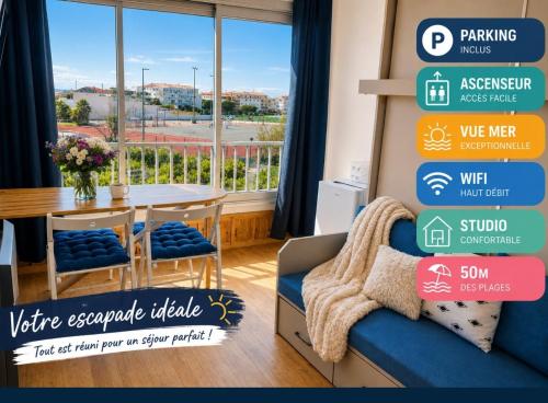 Écume Bleue – Studio Vue Mer, Wifi & Parking
