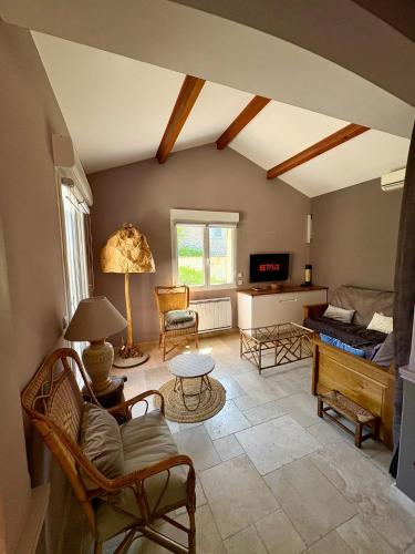 Koplietošanas atpūtas telpa ar TV, Villa L'Oasis du Rhône & Piscine privée (Villa L'Oasis du Rhone & Piscine privee) in Charmes Sur Rhone