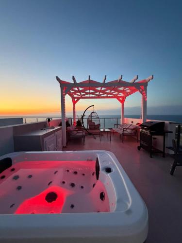 Hot tub, Luxury Cyprus Retreat with Rooftop Spa & Sea View at Northern Cyprus in Esentepe