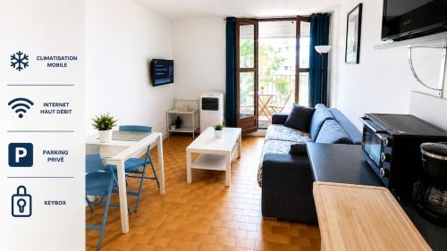 Apt 2 pers, clim, wifi, parking, lave linge, prox plages