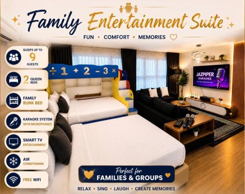 1KLCC View Big TV&sofa KAROKE 3 Bed Room 4 Bed kids play area 9 pax, Kuala Lumpur