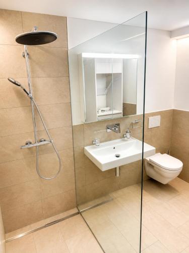 Shower, Swiss Paradise 4, studio with lake and Alpine views in Buochs