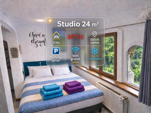 Studio PREMIUM cosy classé 24m2, 2 lits, proche centre, Netflix, Climatisation, Parking privé