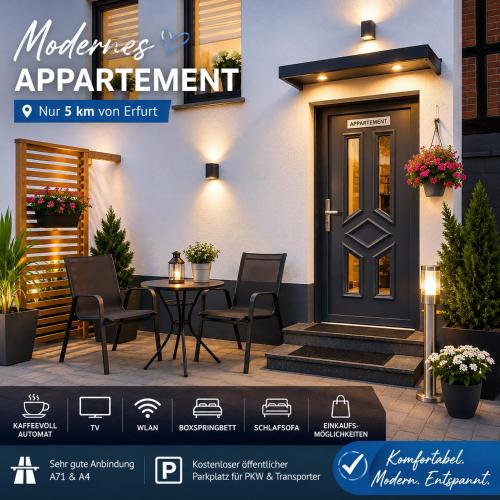 Modernes Appartement Nur 5 Km Von Erfurt, Stilvoll Komfortabel Und Perfekt Angebunden, Kaffeevollaut - Erfurt