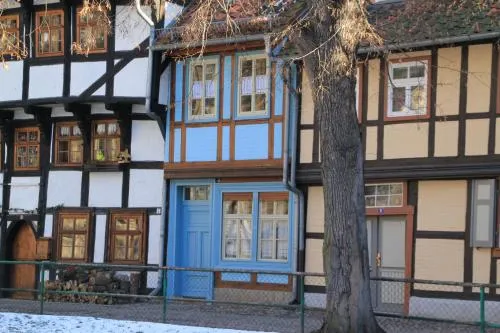 Blaues Häuschen in Quedlinburg, Deutschland