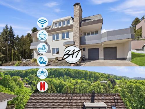 BAT Home Solutions Trierweiler - alles was ein Hotel nicht bietet - 5 Apartments 40 bis 120 qm für bis zu 29 Personen - 5-Raum-Apartment barrierefrei - 60 qm Balkon mit Blick bis Luxemburg - einzeln bis komplett buchbar - 3 Min zur A64 in Trierweiler, Deutschland