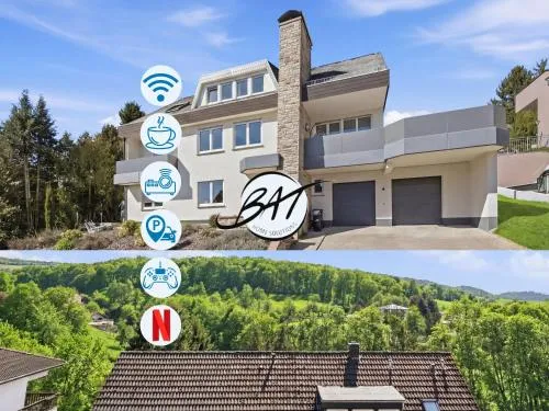 BAT Home Solutions Trierweiler - alles was ein Hotel nicht bietet - 5 Apartments 40 bis 120 qm für bis zu 29 Personen - 5-Raum-Apartment barrierefrei - 60 qm Balkon mit Blick bis Luxemburg - einzeln bis komplett buchbar - 3 Min zur A64 in Trierweiler, Deutschland