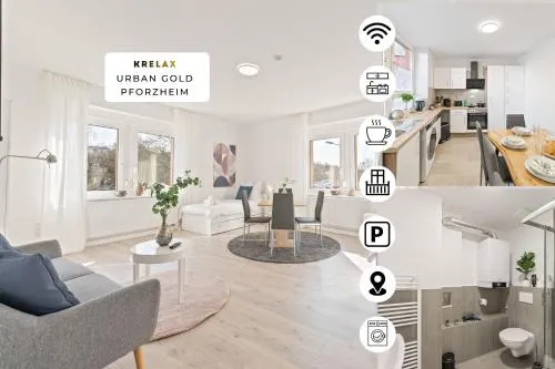KRelax Urban Gold - 4 Bedrooms - Balcony - Large Parking Space - Smart TVs - Central Location - Up to 8 Guests in Pforzheim, Deutschland