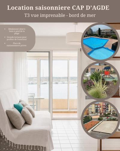 T3 CAP d'Agde : vue imprenable mer RDC