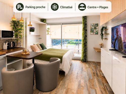 Studio climatise - Parking - Centre, Plage