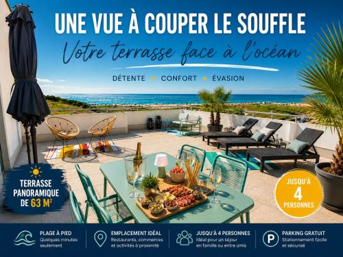 Une des plus belles vues de Biscarrosse Plage Terrasse panoramique de 63 m2 face ocean vue mer exceptionnelle plage a pied emplacement unique parking gratuit