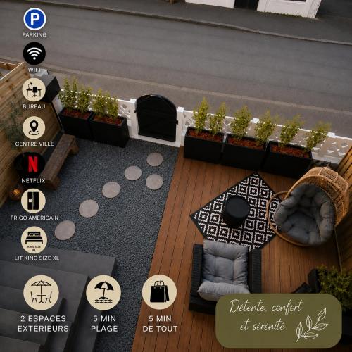 Appt en Duplex, centre-ville, jardin, Terrasse, Parking à 5 min à pied de la plage