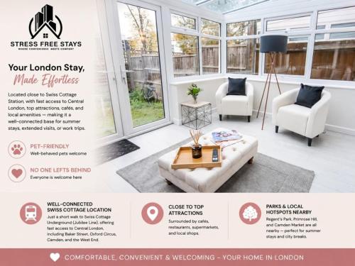 Family-Friendly 3-Bed Home Downstairs Bath & Bed Perfect Long Stays NW3, Londýn