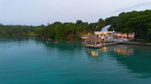 View, GlampCalar lagoon Front Bungalows in Bacalar