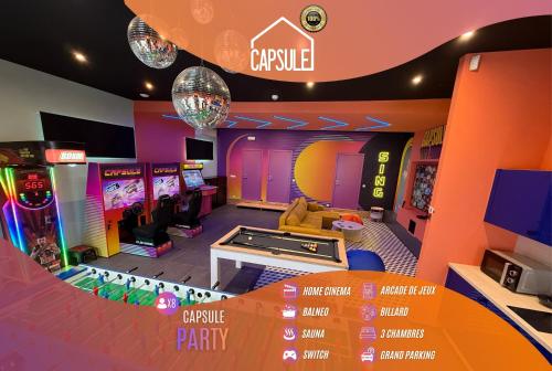 Capsule Party - Arcade Balnéo Karaoké billard babyfoot géant gîte à louer Roeulx